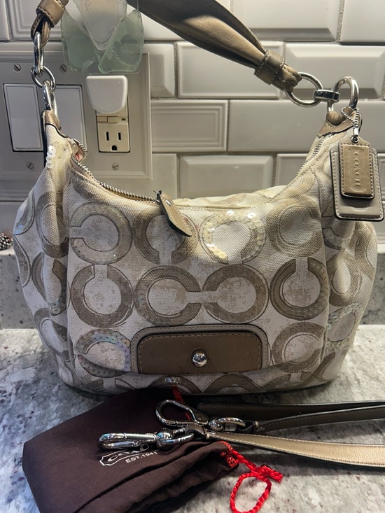 Coach Handbags - Coach Kristin Hobo Sequins Vintage Tan & Cream Shoulder Bag